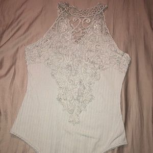 High neck grey body suit